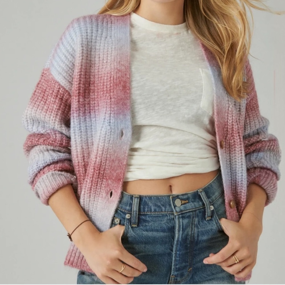 Lucky Brand Ombré Cardigan in Blue and Pink Combo Size XL
